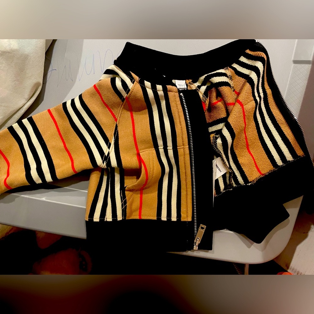 Tan black and white 6 months Burberry cardigan
